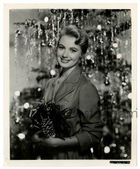 2d810 SHIRLEY JONES 8.25x10 still '50s pretty smiling Christmas portrait holding a gift by tree!