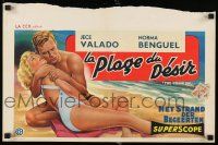 2e667 COME ON Belgian '56 artwork of Sterling Hayden & sexy Anne Baxter on the beach!
