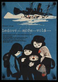 2e327 LEDOVE MORE VOLA Czech 11x16 '61 Novakova art of ice-bound ship & children!