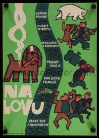 2e335 NA LOVU Czech 11x16 '62 wacky artwork of dog w/dynamite & running people!