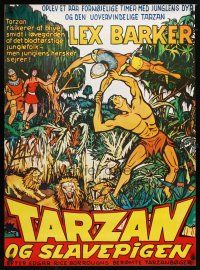 2e550 TARZAN & THE SLAVE GIRL Danish R70s art of Lex Barker fighting off lions w/man's body!