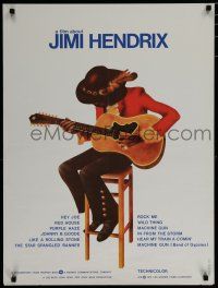 2e593 JIMI HENDRIX French 23x32 '74 cool art of the rock & roll guitar god playing on chair!
