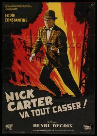 2e594 LICENSE TO KILL French 23x32 '64 action art of Eddie Constantine as Nick Carter!