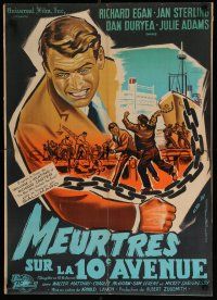 2e607 SLAUGHTER ON 10th AVE French 23x32 '57 Richard Egan, Jan Sterling, NYC waterfront crime!
