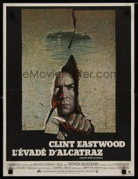 2e631 ESCAPE FROM ALCATRAZ French 15x21 '79 cool artwork of Clint Eastwood busting out by Lettick!
