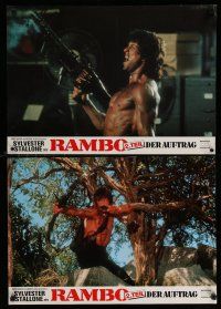 2e144 RAMBO FIRST BLOOD PART II set of 2 German LCs '85 no man, no law, no war can stop Stallone!