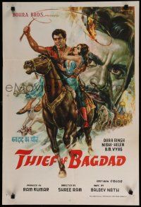 2e016 THIEF OF BAGDAD Indian '69 Dara Singh, Nishi, action art of man & woman on horseback!