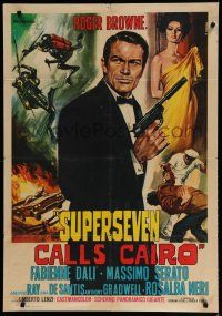 2e212 SUPERSEVEN CALLS CAIRO English Italian 1sh '65 Lenzi, art of spy Roger Browne by Casaro!
