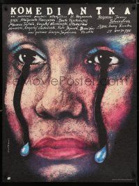 2e397 KOMEDIANTKA Polish 27x38 '86 astounding Andrzej Pagowski art of woman crying her face off!