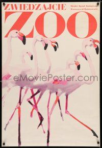 2e416 ZOO Polish 27x38 '79 delightful Waldemar Swierzy art of flamingos!