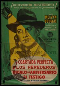 2e138 STEVE RANDALL Spanish '50s cool art of Hollywood detective on phone w/smoking gun!