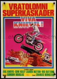 2e481 VIVA KNIEVEL Yugoslavian 20x28 '77 best art of the greatest daredevil jumping his motorcycle