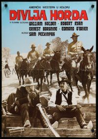 2e485 WILD BUNCH Yugoslavian 19x27 R80s Peckinpah cowboy classic, William Holden w/shotgun!