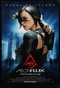 2f030 AEON FLUX advance DS 1sh '05 sexy futuristic Charlize Theron in black outfit!