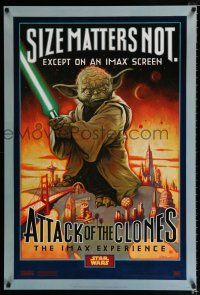 2f084 ATTACK OF THE CLONES style A IMAX DS 1sh '02 McMacken art of Yoda, Size Matters Not!