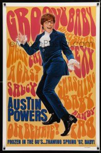 2f086 AUSTIN POWERS: INT'L MAN OF MYSTERY teaser 1sh '97 Mike Myers is frozen in the 60s!