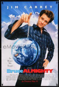 2f158 BRUCE ALMIGHTY advance 1sh '03 Jim Carrey in title role with the world on a string!