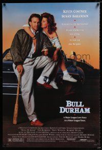 2f160 BULL DURHAM 1sh '88 great image of baseball player Kevin Costner & sexy Susan Sarandon!