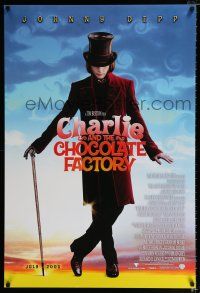 2f173 CHARLIE & THE CHOCOLATE FACTORY July 2005 advance DS 1sh '05 Johnny Depp as Willy Wonka!