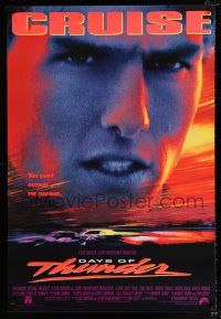 2f220 DAYS OF THUNDER 1sh '90 close image of angry NASCAR race car driver Tom Cruise!