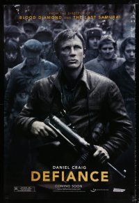 2f228 DEFIANCE teaser DS 1sh '08 Edward Zwick directed, rugged Daniel Craig w/machine gun!