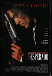 2f230 DESPERADO 1sh '95 Robert Rodriguez, close image of Antonio Banderas with big gun!
