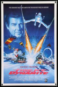 2f295 FIRE, ICE & DYNAMITE 1sh '90 Roger Moore, Shari Belafonte, cool skiing art by Casaro!