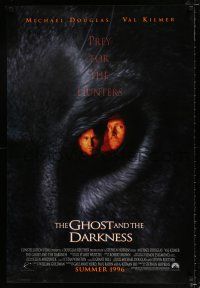 2f317 GHOST & THE DARKNESS advance 1sh '96 great image of hunters Val Kilmer & Michael Douglas!