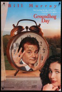 2f349 GROUNDHOG DAY DS 1sh '93 Bill Murray, Andie MacDowell, directed by Harold Ramis!