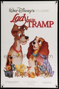 2f445 LADY & THE TRAMP 1sh R86 Walt Disney romantic canine dog classic cartoon!