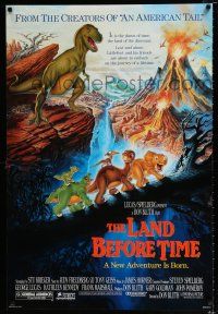 2f446 LAND BEFORE TIME DS 1sh '88 Steven Spielberg, George Lucas, Don Bluth, dinosaur cartoon!