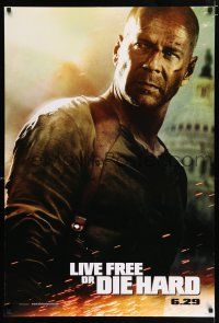 2f470 LIVE FREE OR DIE HARD style A teaser DS 1sh '07 Bruce Willis by the U.S. capitol building!