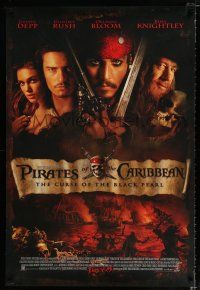2f596 PIRATES OF THE CARIBBEAN advance DS 1sh '03 Geoffrey Rush, Knightley, Johnny Depp & cast!