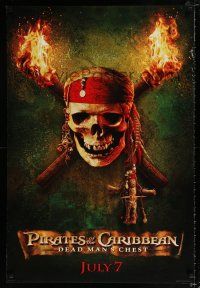 2f598 PIRATES OF THE CARIBBEAN: DEAD MAN'S CHEST teaser DS 1sh '06 great image of skull & torches!