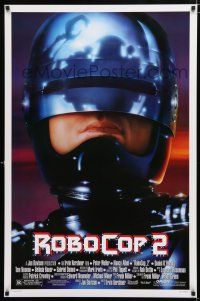 2f641 ROBOCOP 2 1sh '90 great close up of cyborg policeman Peter Weller, sci-fi sequel!