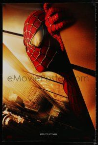 2f005 SPIDER-MAN Spanish/U.S. teaser DS 1sh '02 Tobey Maguire w/WTC towers in eyes, Marvel Comics!