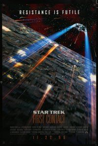2f732 STAR TREK: FIRST CONTACT int'l advance DS 1sh '96 sci-fi, starship Enterprise over Borg cube!