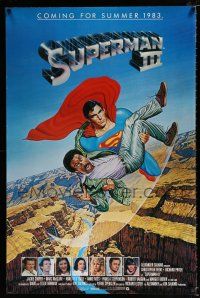 2f747 SUPERMAN III advance 1sh '83 art of Reeve flying w/Richard Pryor by L. Salk!
