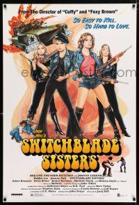 2f751 SWITCHBLADE SISTERS 1sh R96 Jack Hill, fantastic art of sexy bad girl gang with guns!