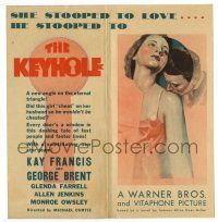2g051 KEYHOLE die-cut herald '33 art of sexy Kay Francis, George Brent was paid to be a peeping Tom!