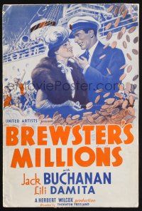 2g518 BREWSTER'S MILLIONS pressbook '35 millionaire Jack Buchanan & pretty Lili Damita!