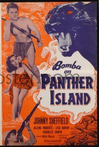 2g513 BOMBA ON PANTHER ISLAND pressbook '49 Johnny Sheffield, Allene Roberts, giant jungle cat!