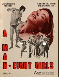 2g598 MAN - EIGHT GIRLS pressbook '68 completely bizarre images of dancing guy & topless girls!