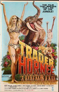 2g689 TRADER HORNEE pressbook '70 African jungle sex, opens up to a poster with art by Ekalera!