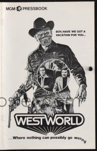 2g699 WESTWORLD pressbook '73 Michael Crichton, cool artwork of cyborg Yul Brynner by Neal Adams!