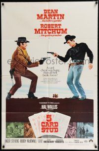 2h011 5 CARD STUD 1sh '68 Dean Martin & Robert Mitchum play poker & point guns at each other!