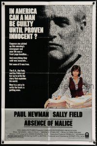 2h015 ABSENCE OF MALICE 1sh '81 Paul Newman, Sally Field, Sydney Pollack, cool design!