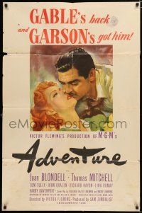 2h018 ADVENTURE style C 1sh '45 close up art of Clark Gable kissing pretty Greer Garson!