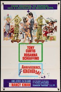 2h059 ARRIVEDERCI, BABY 1sh '66 Tony Curtis is a ladykiller, great wacky Jack Davis art!