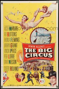 2h105 BIG CIRCUS 1sh '59 cool art of trapeze artist David Nelson holding Kathryn Grant!